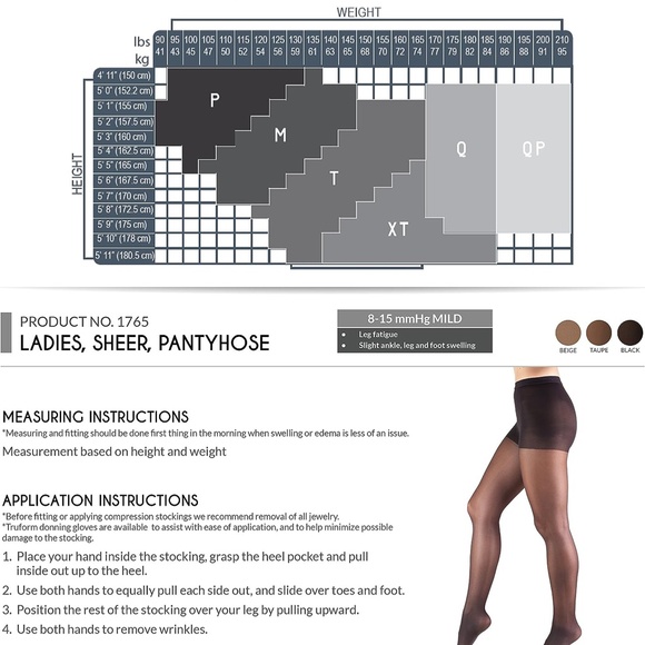 Truform womens 1765 Medical Support Hose Taupe Size M - Picture 2 of 4